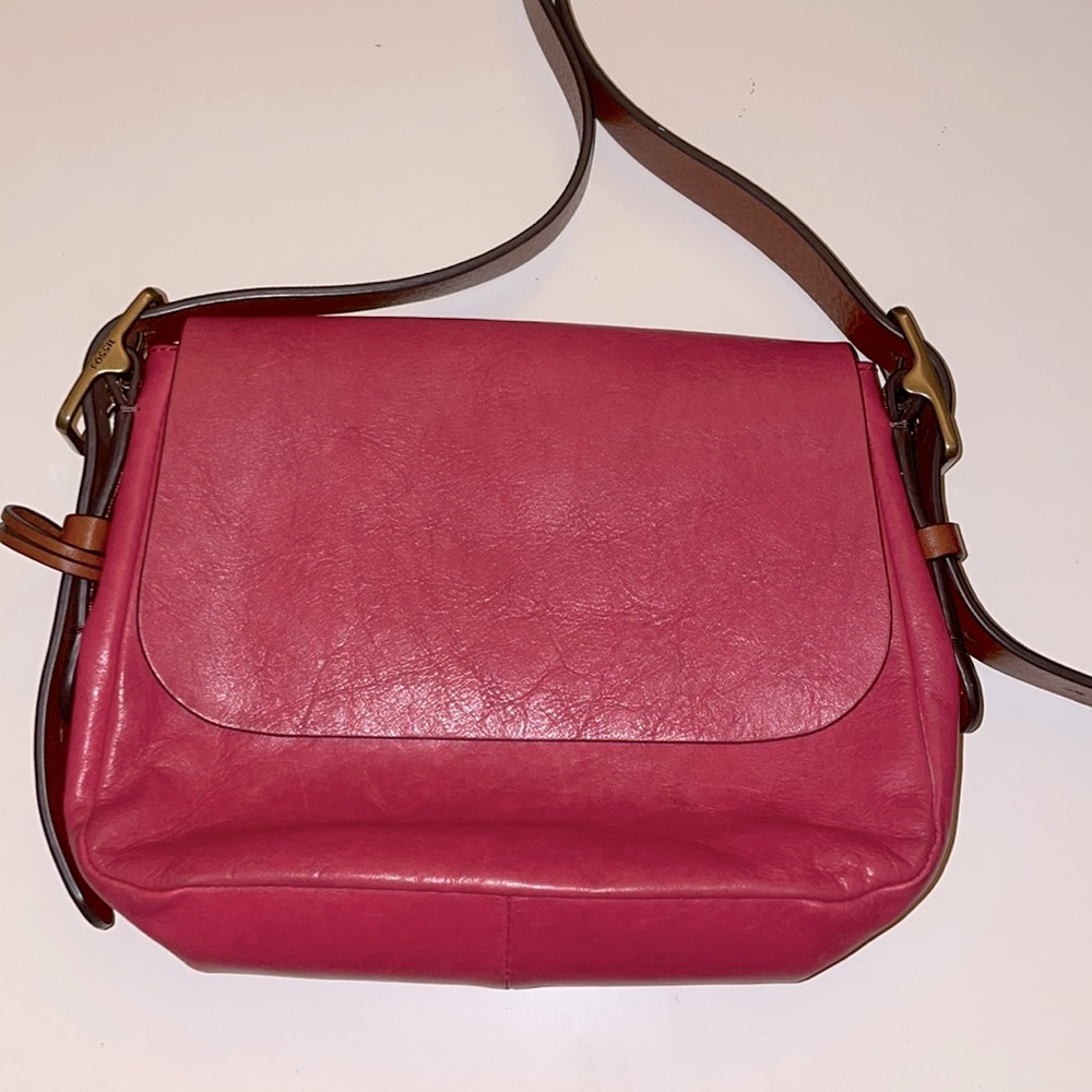 Fossil small cross body hand bag pink leather